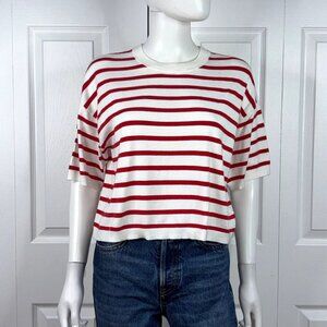 TWIK SIMONS women's medium white and red striped short-sleeved oversize sweater